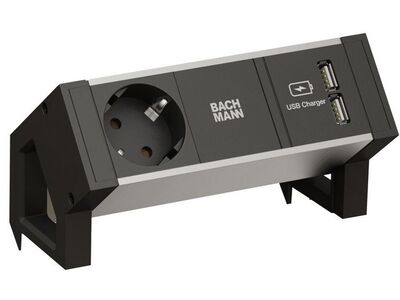 Bachmann Desk 2 - 1x 230V + 2x USB charger - Aluminium
