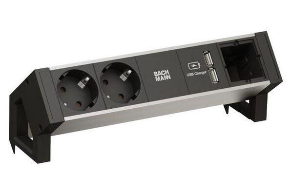 Bachmann Desk 2 - 2x 230V + 2x USB charger + 1x blind - Aluminium
