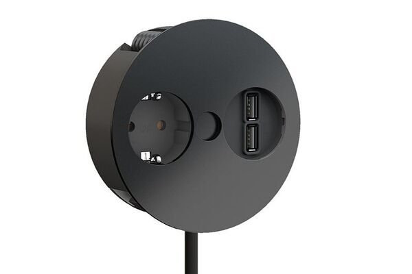 Twist - 1x 230 + 2x USB charger - Zwart mat 