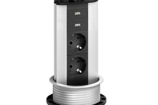 Pop-up - 1x 230V + 2x USB charger - zilvergrijs