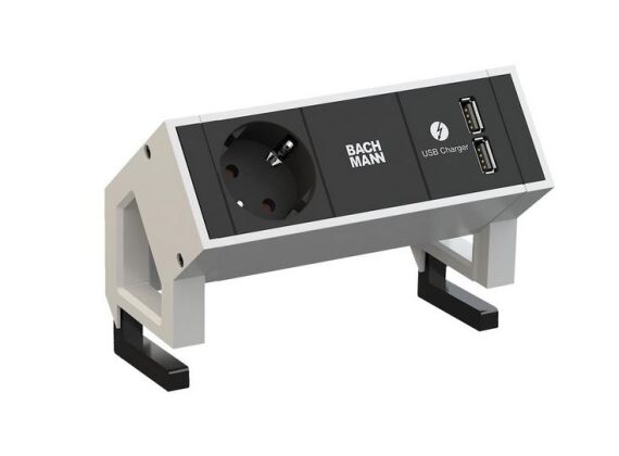 Bachmann Desk 2 - 1x 230V + 2x USB charger - RAL9010