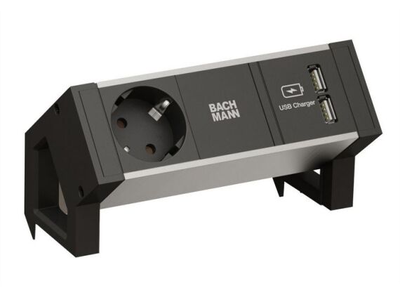 Bachmann Desk 2 - 1x 230V + 2x USB charger - Aluminium