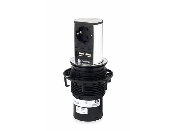 Elevator - 1x 230V + 2x USB charger - RVS