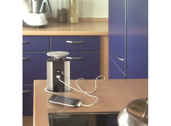 Pop-up - 2x 230V + 2x USB charger - RVS