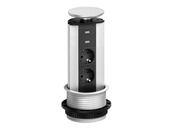 Pop-up - 2x 230V + 2x USB charger - RVS